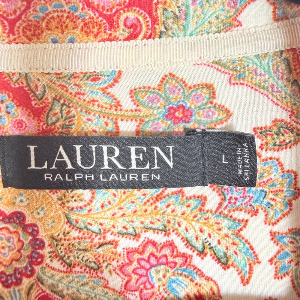 Lauren Ralph Lauren Womens Pajama Set Red Paisley Cotton Blend Large LRL Lounger